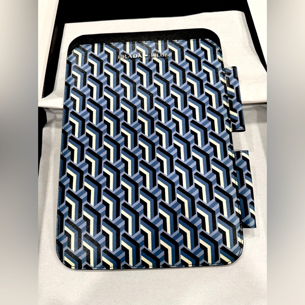 Prada Saffiano Leather Geometric Print iPad Tablet Sleeve NWT in original box